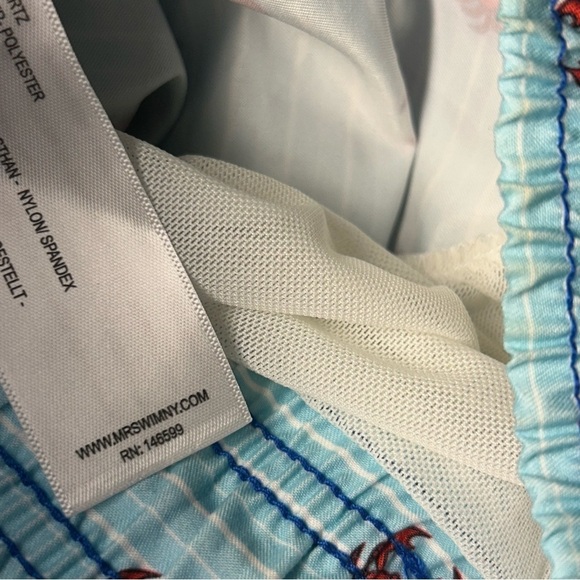 Mens Mr. Swim Crab Print Swim Shorts Turquoise Red Drawstring Pockets XL - Picture 6 of 11